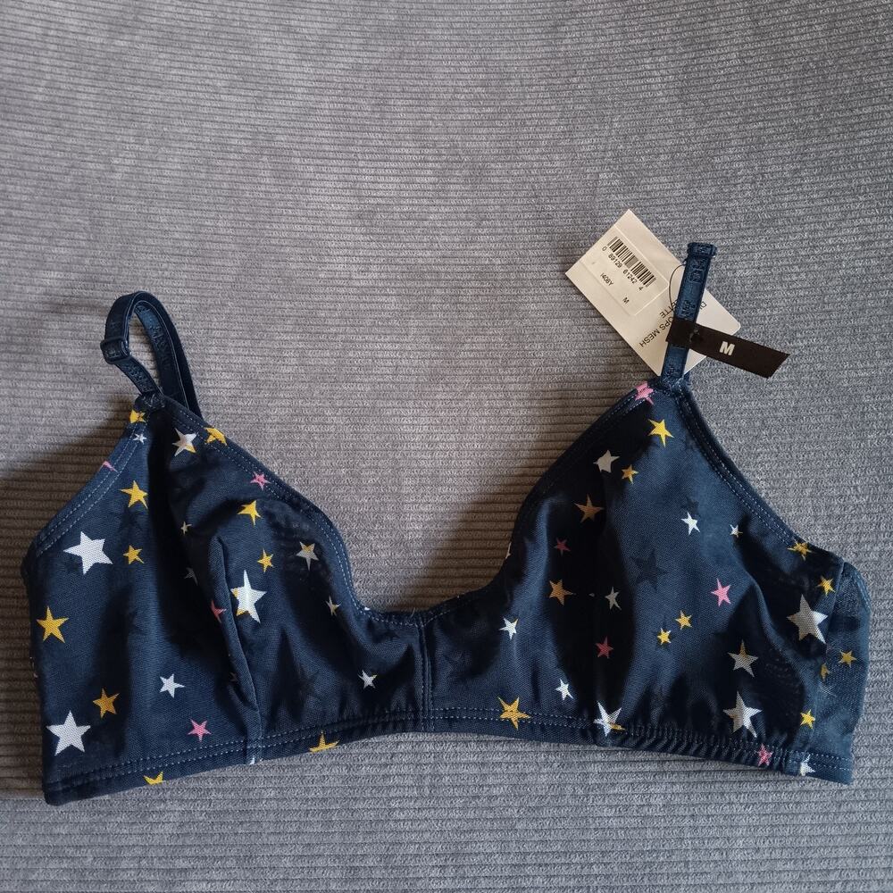 DKNY Womens Multistar Mesh Bralette DK4512 Star Print Blue M